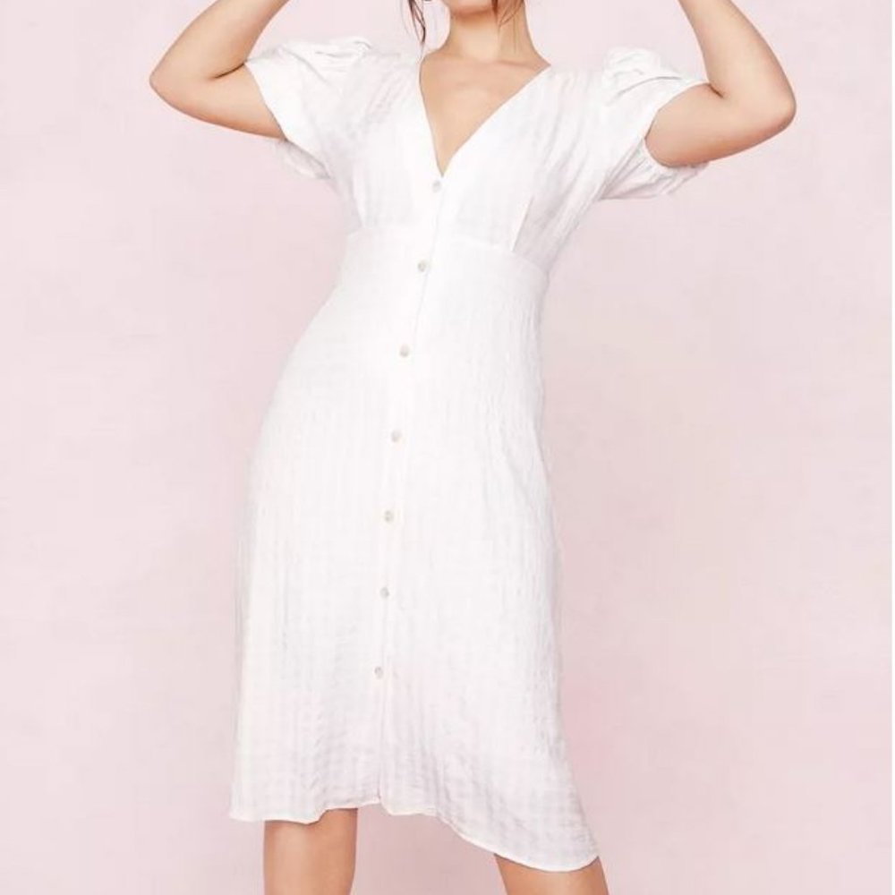 Plus Size White V Neck Button Down Midi Dress (Size 22)